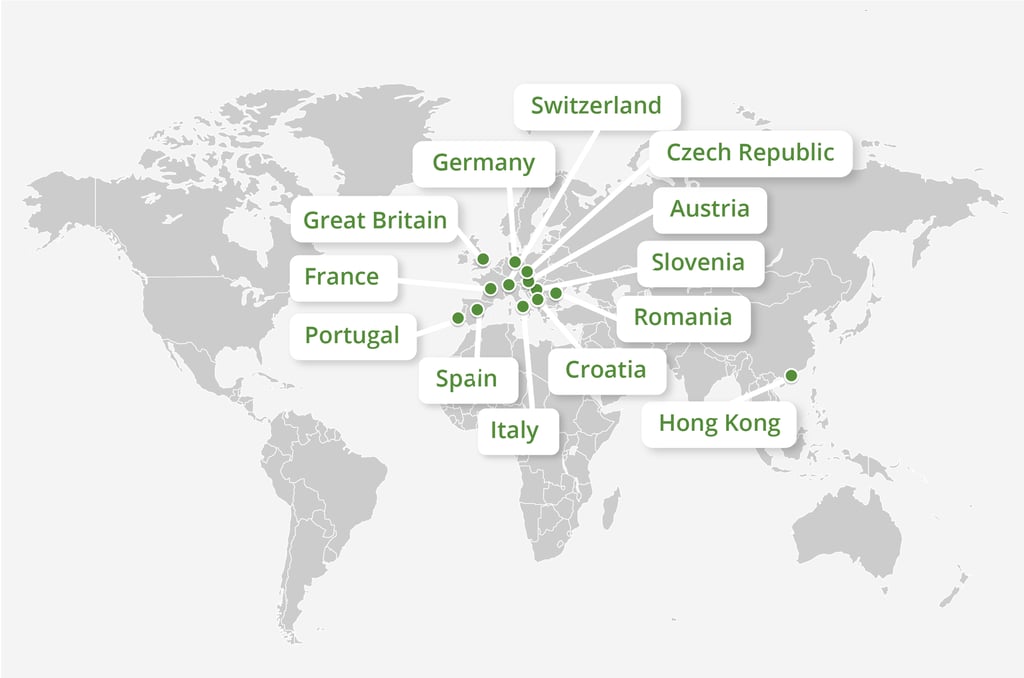 We operate (Germany, France, Spain, Italy, the UK, Portugal, Switzerland, Croatia, Slovenia & Hong Kong)
